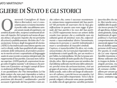 "Il consigliere di Stato e gli storici", Corriere del Ticino, 17 settembre 2010