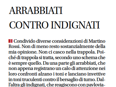 "Gioco delle parti: arrabbiati contro indignati", Corriere del Ticino, 21 settembre 2010